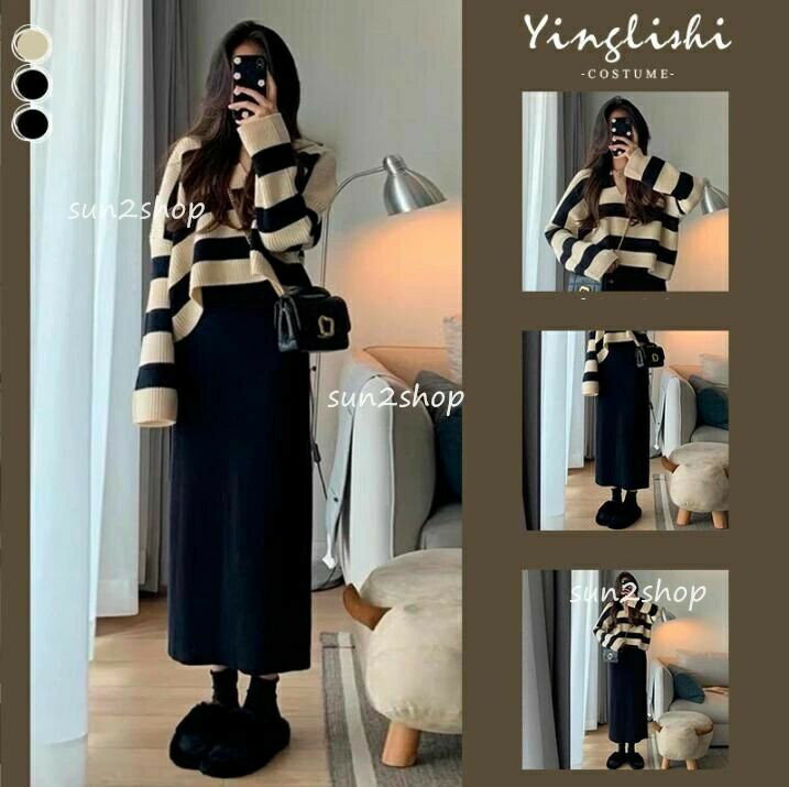 マタニティウェア 2点セット 妊娠服 マタニティワンピース マタニティ ロングワンピース 長袖 マタニティワンピ スリット ワンピース 冬 産前 産後 リブニット vネック Iライン ワンピ あったか セットアップ 春夏 秋冬 M-2XL