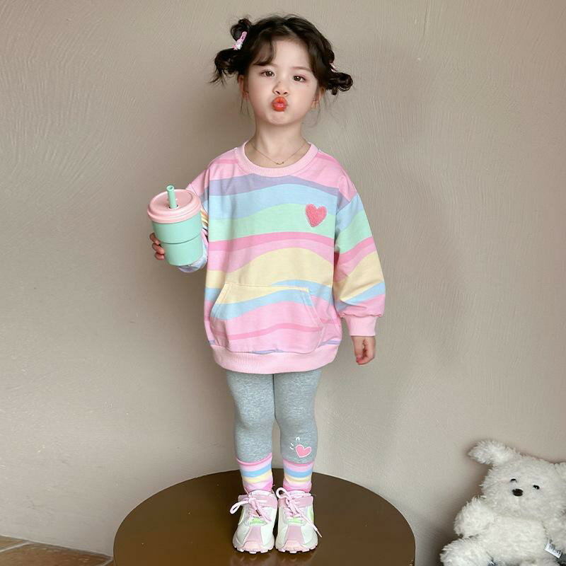 Rakuten - 子供用セットアップ ガールズ 春秋 スウェット トレーナー パンツ 上下2点セット パステルカラー かわいい 普段着 部屋着 90cm 100cm 110cm 120cm 130cm 140cm