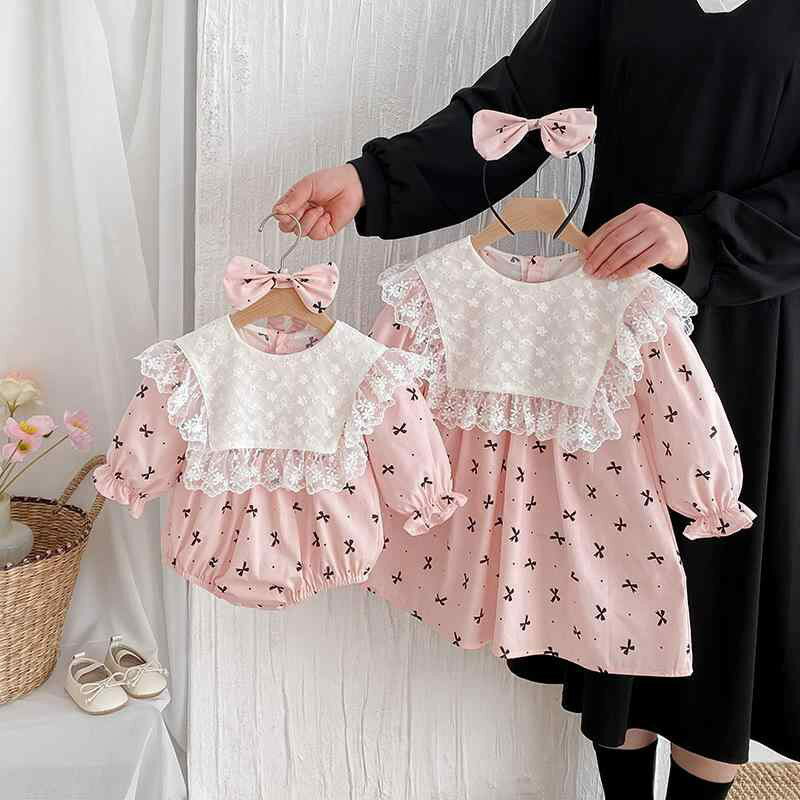 Rakuten - ロンパース 女の子 ベビー服 乳幼児服 長袖 リボン 蝶々柄 カバーオール ワンピース 姉妹コーデ お揃い リンクコーデ 普段使い 綿 コットン 春秋
