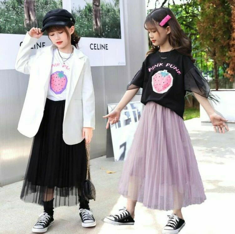 女の子プリーツスカートチュールスカート通常着ロングチュールスカート 子供ボトム...