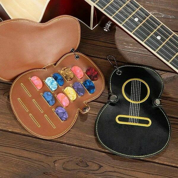 Rakuten - ギターピックホルダー ギターピック収納袋 ポータブル ピック収納ポーチボックスギタープレーヤーギタリストクリスマスギフト用 茶色 ピックボックス