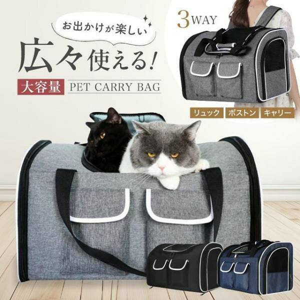 50cm×33cm ペット キャリー バッグ バック リュック 型 小型犬 2 匹 メッシュ 猫 ネコ 大きめ 大きい ペットキャリー リュック