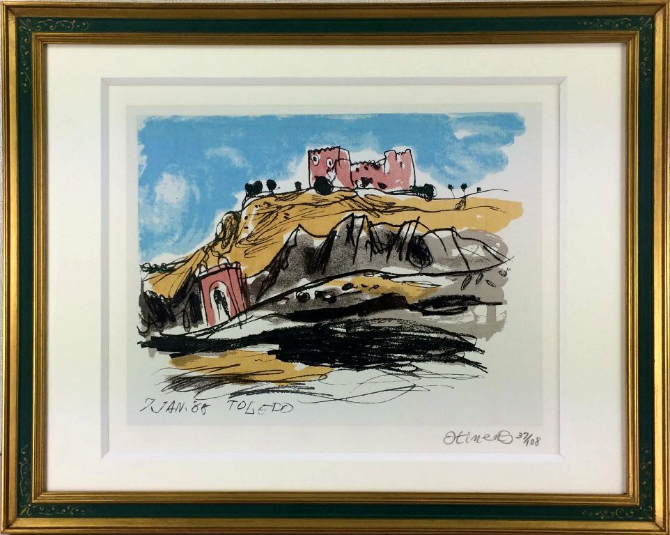 曽宮一念 「トレドの城山」 リトグラフ