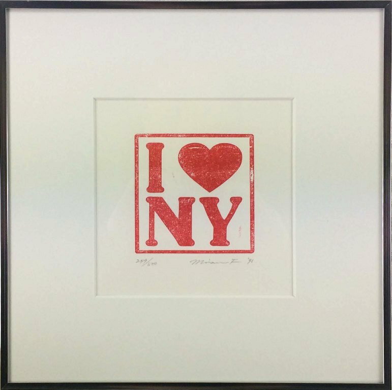 スタンプ 作品名　Stamp I Love NY 作家　福田美蘭 寸法　30×30cm サインあり　限定257/500 1963〜　東京出　藝大卒 安井賞受賞　デザイナー福田繁雄の娘 作品は良好　額は中古なるも概ね良好作品解説中、寸法については、額縁込みの最大寸法　縦(cm)×横(cm)の順になっており、絵のみの大きさは画面から判断してください。