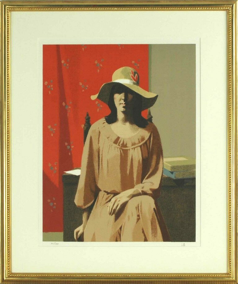 中村清治 「帽子の婦人」 リトグラフ