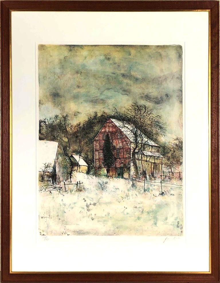 ベルナール・ガントナー 「赤い壁の家」 リトグラフ