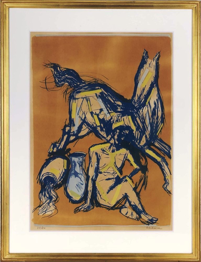 海老原喜之助 「馬と人」 リトグラフ