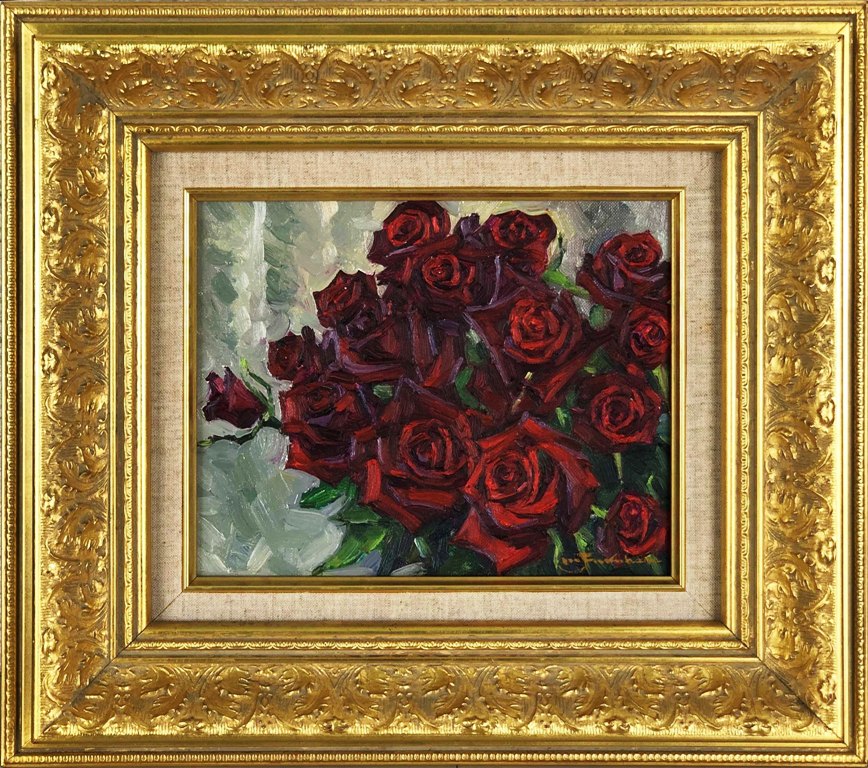 福原真志　「赤ばら」　油彩3号