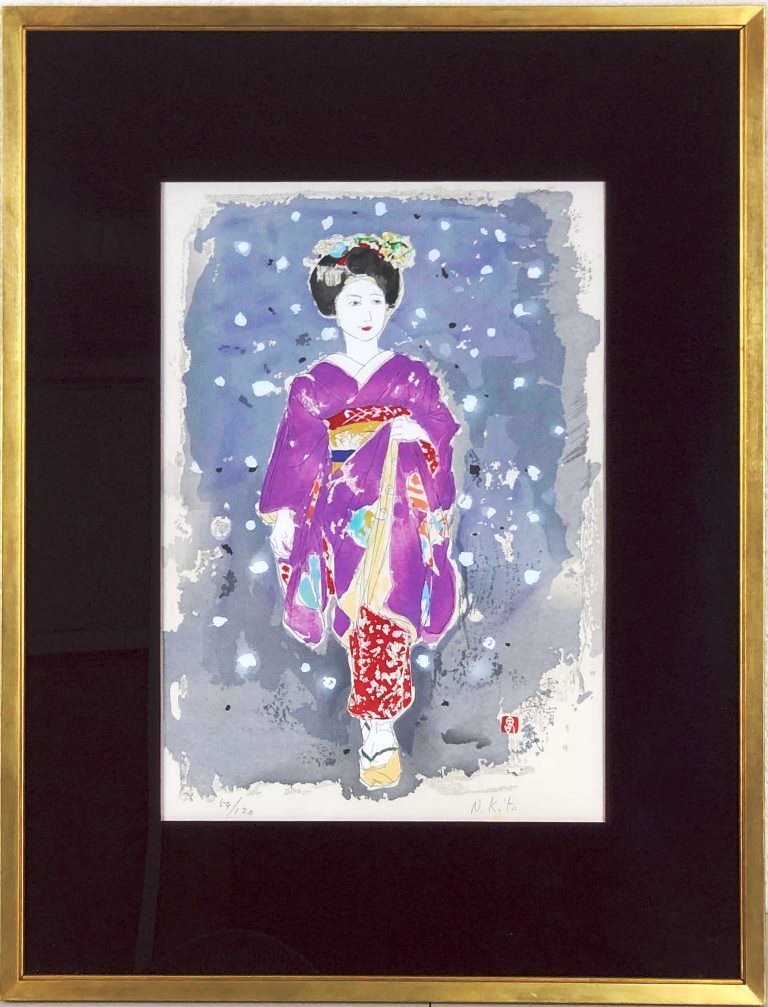 鬼頭鍋三郎 「雪宵豊千代」 リトグラフ