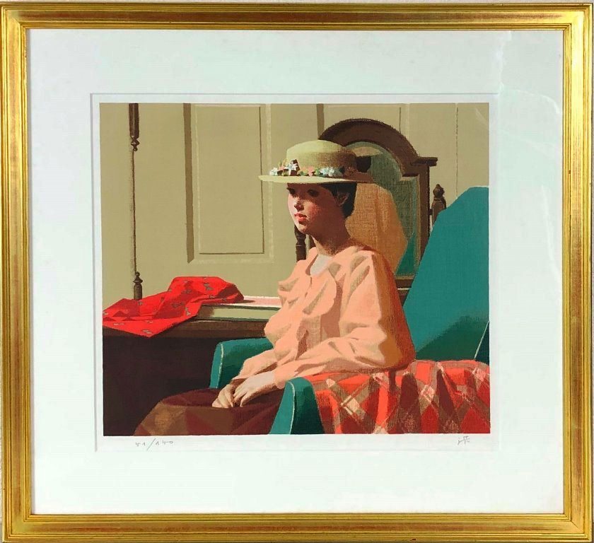 中村清治 「帽子の婦人」 リトグラフ