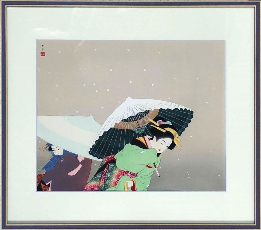 上村松園 「牡丹雪」 木版