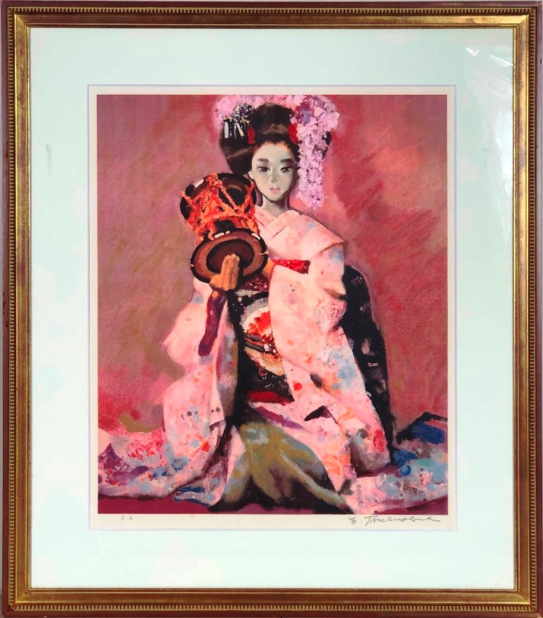 鶴岡義雄 「鼓」 リトグラフ