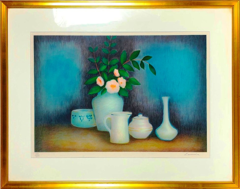 アンジェリナ・ラヴェルニア 「テーブルの静物」 リトグラフ