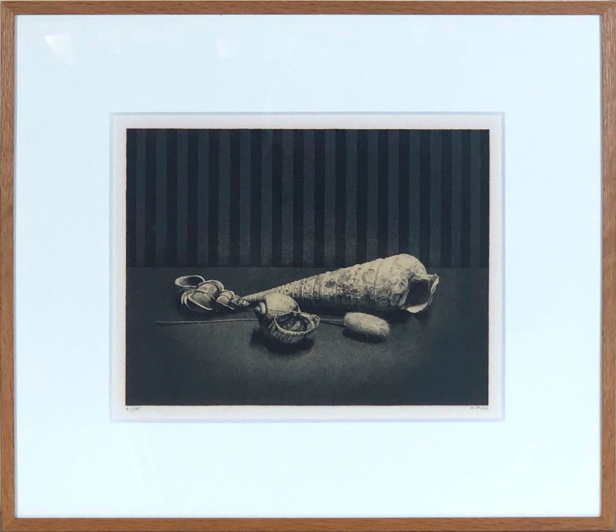 野田弘志 「貝のある静物」 リトグラフ