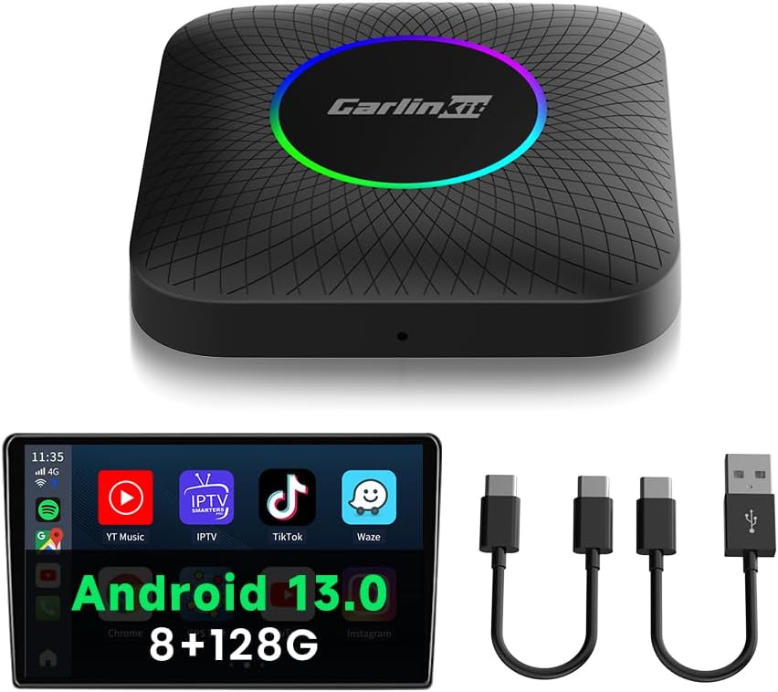 CarlinKit Tbox Ambient 8+128GB Android13.0 システム CarPlay AI BOX オットキャスト カープレイ OTTOCAST PICASOU3 P3 TF/SD/SIMカード対応 GPS内蔵 画面2分割表示可 youtube 動画 視聴可能 無線 カーオーディオ ワイヤレス 送料無料