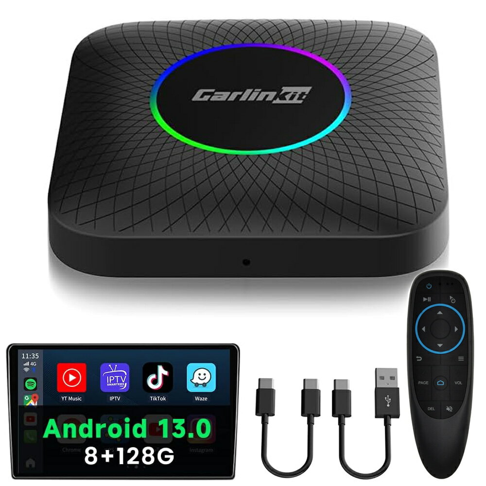 【最大5,000円OFFクーポン配布中！ リモコン付き】 CarlinKit Tbox Ambient エアマウス セット Android 13.0 CarPlay AI box プロ 8+128GB カープレイ ドングル 有線接続 純正 カーオーディオ carplay ワイヤレス Auto 対応 ハンズフリー Youtube Netflix カーリンキット