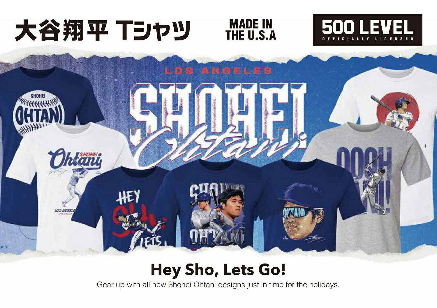 【送料無料】ジュニア用【ドジャース 大谷翔平 Tシャツ】 MLB ロサンゼルス ロサンジェルス ドジャース LA Los Angeles Dodgers Shohei Ohtani 500LEVEL 青 ブルー コットン 半袖 丸首 Otani Shohei