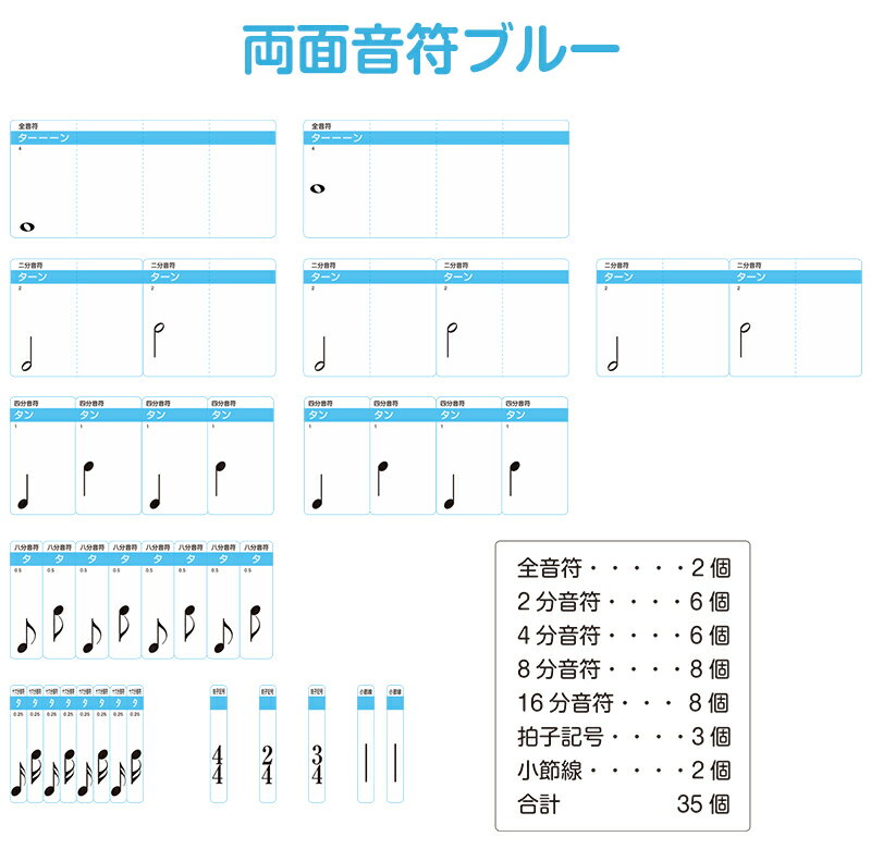 小さなお子様でも簡単に音階が作れます！音符カードを並べるだけで音階が作れる！両面音符ブルー 五線譜 大 五線譜 ホワイトボード 音符 カード ドレミ 鍵盤 初心者 独学 入門 レッスン ピアノ 音楽教材 動画 子供 2