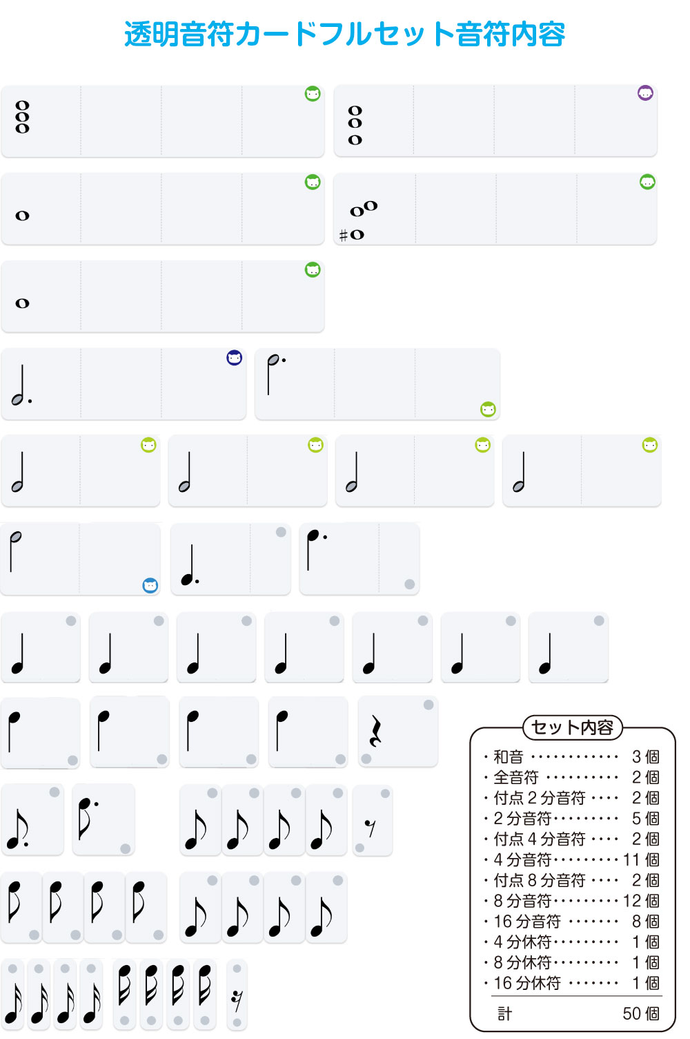 透明音符カード(マグネット) 50点