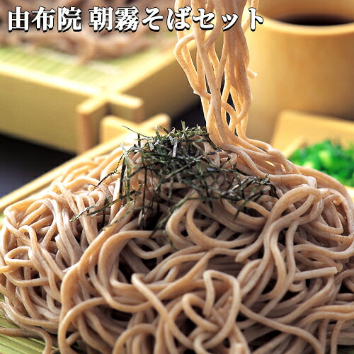 由布院 朝霧そばセット (乾麺2種詰め合わせ+めんつゆ+蕎麦茶) 箱入りギフト 茶そば 蕎麦詰め合わせ 由布製麺【送料込】