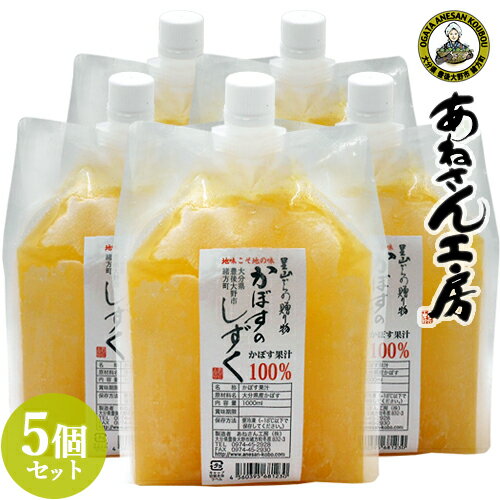 自社農園にて栽培したかぼす果汁100％ 無添加 生絞り 冷凍かぼす果汁 1000ml(1L)×5個セット 大分県産 キャップ付きパウチ容器 あねさん工房【送料込】 KTBU