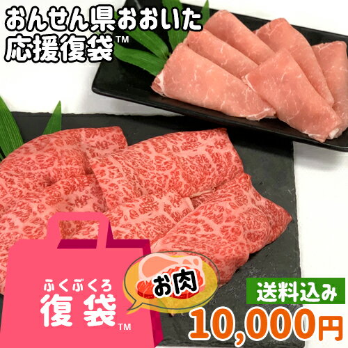 肉セット 【応援企画】おんせん県おおいた ふっこう復袋(福袋) 豊後牛しゃぶしゃぶセット 10,000円 送料込み 冷凍 和牛肩ロース 豚ロース 大分県支援 復興 ミカド肉店