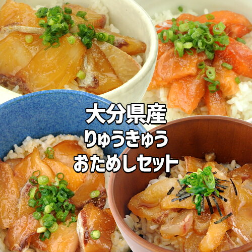 [クーポン利用で20%OFF]大分郷土の味 りゅうきゅう丼(海鮮漬け丼)4種詰め合わせ お試しセット＜ブリ/かんぱち/真鯛/サーモン＞各1食(80g)ずつ タレ漬け 生食用 海鮮丼 あつめし 冷凍 豊酵Marinfoods【送料無料】