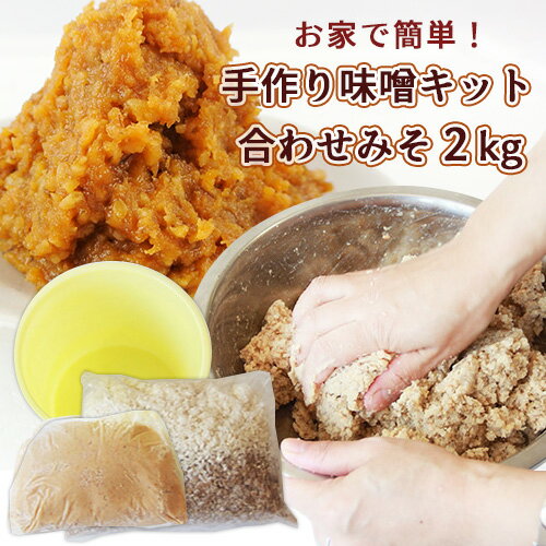 自分だけのオリジナル味噌が作れる 手作り味噌キット(合わせ) 出来上がり量約2kg 塩分10％ 国産素材 無添加 簡単混ぜるだけ 冷蔵 阿部三郎商店【送料込】