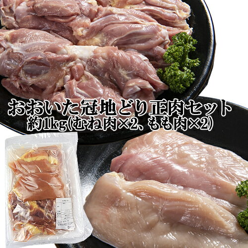 日本初の特産地鶏！ おおいた冠地どり正肉セット約1kg(もも肉×2、むね肉×2) 鶏肉 九州 国産 大分県 焼肉 鍋 BBQ 学食【送料込】 OIKI 1