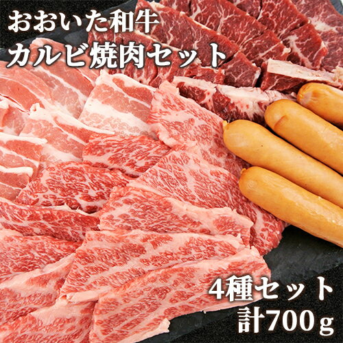 和牛日本一の大分県産 おおいた和牛 カルビ焼肉セットA バラカルビ300g・マクミ200g・豚バラ100g・ウインナー100g 黒毛和牛 4～5等級 ミカド肉店【送料込】