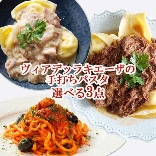 選べる3点セット 牛スジ肉の煮込み&鶏モモ肉の白ワイン煮込み&アマトリチャーナ&プッタネスカ&ジャガイモのピューレを詰めたトルテッリ 牛スジ肉のソース&ジャガイモのピューレを詰めたトルテッリ 鳥モモ肉の白ワインソース ヴィアデッラキエーザ【送料込】 OIKI