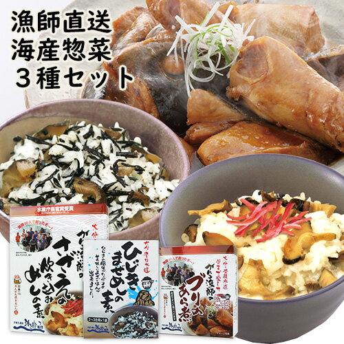 大分漁師直送 ひじきまぜめしの素 200g＆ブリのあら煮 200g＆さざえの炊き込みめしの素 200g 惣菜3種セット かまえ直送活き粋船団【送料込】