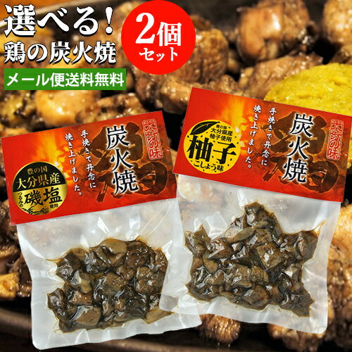 国産鶏肉使用 鶏の炭火焼き 各110g 選べる2個セット (塩味or柚子胡椒味) 大分県産磯塩＆ゆず胡椒 じっくり手焼きしました 由布製麺【メール便送料込】 SAYU