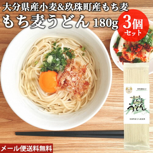 大分県宇佐市産小麦&玖珠町産もち麦使用 つるつるもち麦うどん 180g×3個セット 無添加 乾麺 食物繊維が豊富なもちむぎ 国産 九州産 保存料 着色料 香料等不使用 有限会社東華【メール便送料無料】