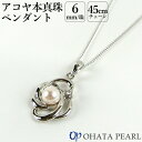 国産アコヤ真珠 6ミリ珠付 1粒ペンダント(金具 真鍮 チェーン長さ約45cm) 本真珠 ゆったりめチェーン シンプル ジュエリー オーハタパール【ギフト可】【送料無料】