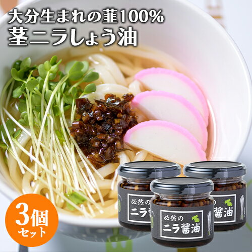 化学調味料＆甘味料不使用 大分県産にらをたっぷり使用 必然のニラ醤油 140g×3個セット 韮の茎部分 国..