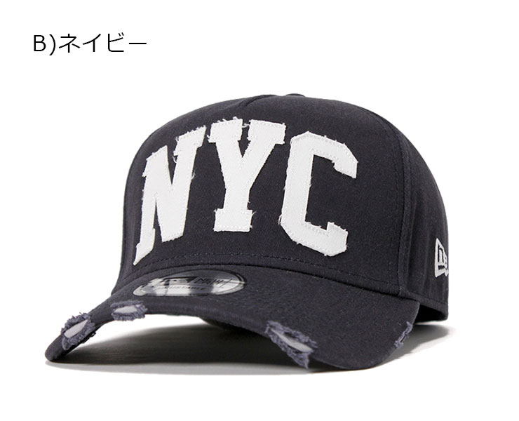 ニューエラ キャップ スナップバック 9FORTY Aフレーム DAMAGED ARCH NYC ネイビー ダメージ加工 NEW ERA
