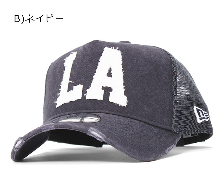 ニューエラ ゴルフ キャップ スナップバック 9FORTY Aフレーム DAMAGED LA ネイビー ダメージ加工 NEW ERA GOLF
