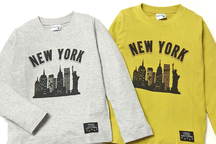 【送料無料】男児 キッズ 天竺 長袖 Tシャツ 綿混 ニューヨークプリント ワッペン 子供服 男の子 110cm 120cm 130cm nw-0701【メール便対応】