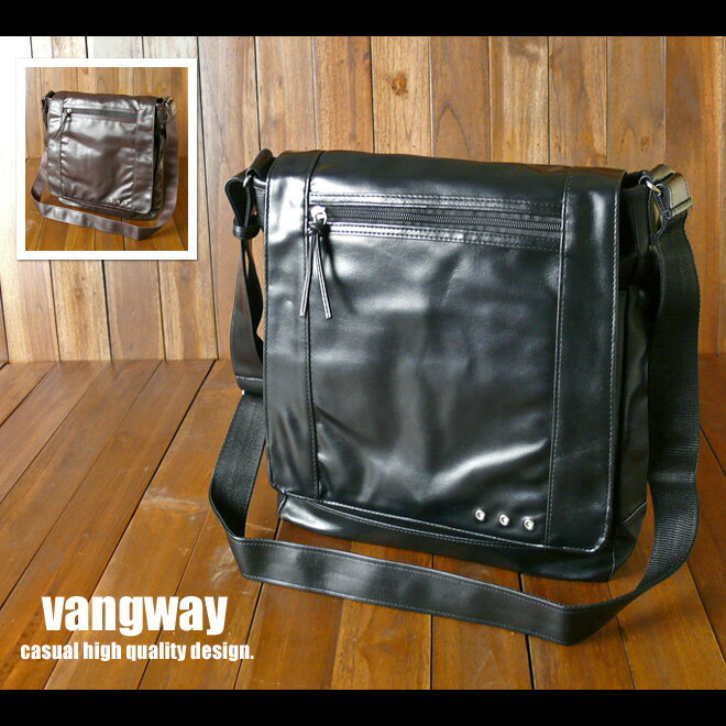 【ショルダーバッグ】【vangway】アイレット装飾ベーシック型押し合皮レザーショルダーバッグ