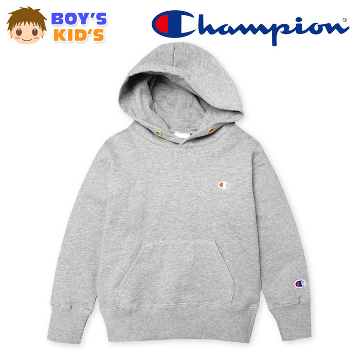 乐天商城 - 【送料無料】男児 キッズ Champion/チャンピオン 裏毛 長袖 プルパーカー 無地 ロゴ刺繍 カンガルーポケット 子供服 男の子 110cm 120cm 130cm a-1808a-gy【メール便対応】