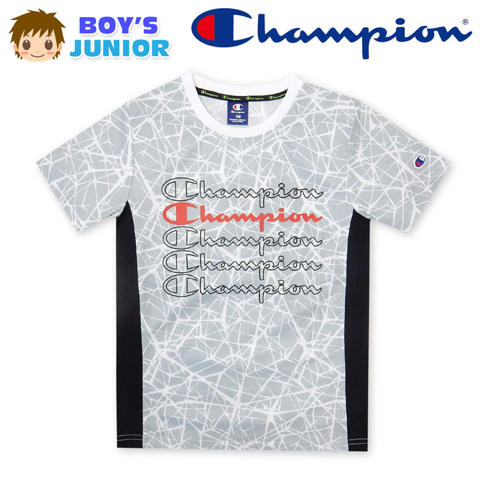 【送料無料】男児 ジュニア Champion/チャンピオン 半袖 Tシャツ メッシュ素材 ロゴ刺繍 配色切替え クルーネック 子供服 男の子 140cm 150cm 160cm td-0108a-gy【メール便対応】