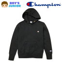 【送料無料】男児 ジュニア Champion/チャンピオン 裏毛 長袖 プルパーカー 無地 ロゴ刺繍 カンガルーポケット 子供服 男の子 140cm 150cm 160cm a-1809c-bk【メール便対応】