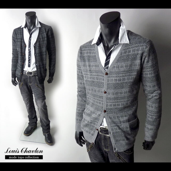 乐天商城 - 【送料無料】【LouisChavlon】フェアアイルジャガードアンゴラ混ニットカーディガン