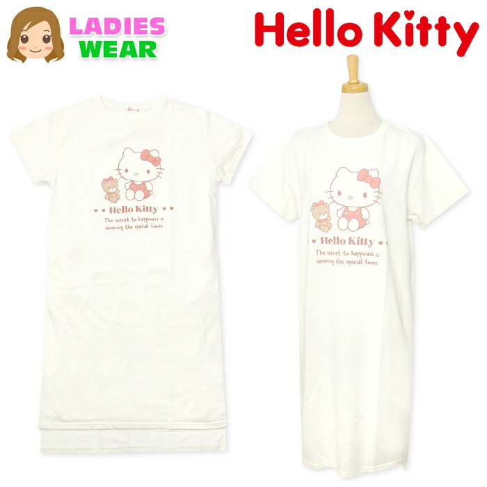 【送料無料】婦人 レディース ミニ裏毛 半袖 ワンピース Sanrio サンリオ ハローキティ スウェット 段差裾 キャラクタープリント M-L yg-2315a-om【メール便対応】