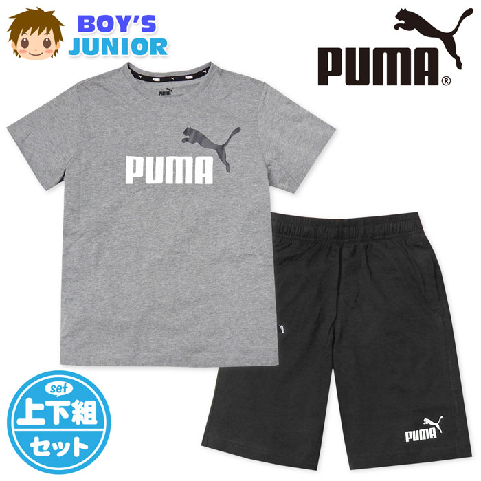 【送料無料】男児 ジュニア PUMA/プーマ 半袖 Tシャツスーツ 上下組 ハーフパンツ ジャージ 本体綿100％ ロゴ 子供服 男の子 140cm 150cm 160cm td-0516a-gy【メール便対応】