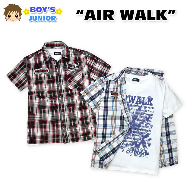 【男児ジュニア】【アンサンブル】AIR WALK チェック柄シャツ×プリント半袖Tシャツアンサンブル【140cm】【150cm】【160cm】