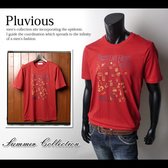 乐天商城 - 【送料無料】メンズ Tシャツ 半袖 PLUVIOUS マップグラフィックデザイン クルーネック 綿100％【メール便対応】