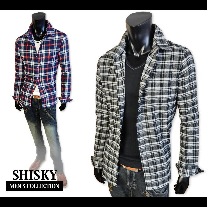 Rakuten - メンズ シャツ 長袖 SHISKY シスキー チェック柄 ツイル ネルシャツ 胸ポケット