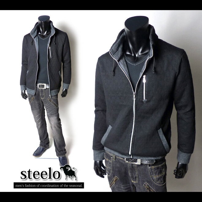 【送料無料】メンズ ジップジャケット STEELO スティーロ ダイヤ柄ステッチ カットアウター